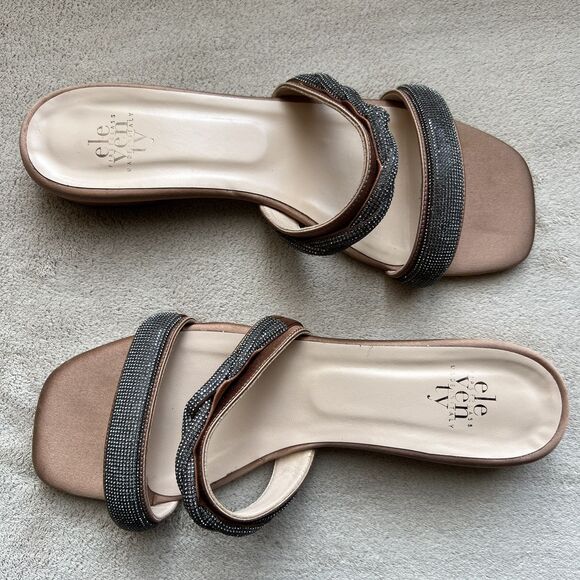 Eleventy Brown Satin w/ Gray Crystal Accent Flat Sandals Women EU 40 US 8 - 8.5 - Picture 16 of 16